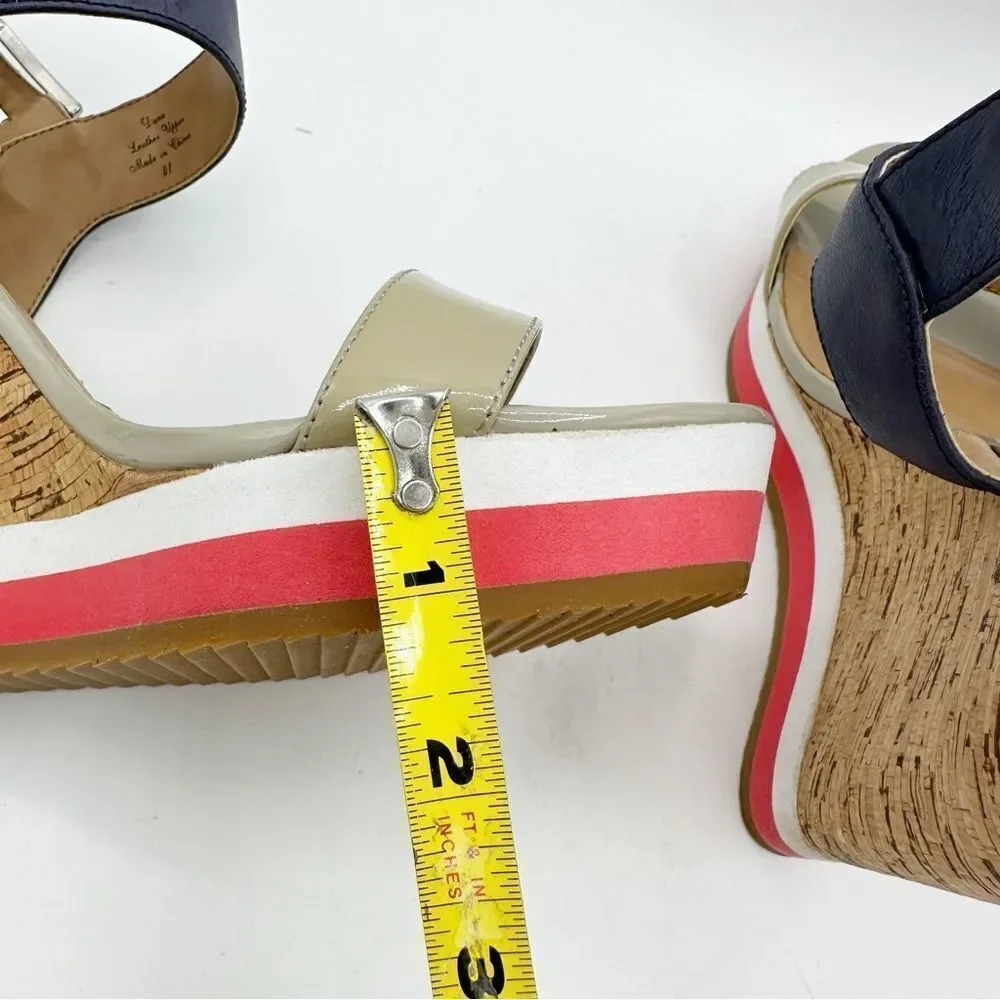 RED Saks Fifth Avenue Dana Wedge Sandal  Leather Cork Platform EU 41 US‎ 10.5